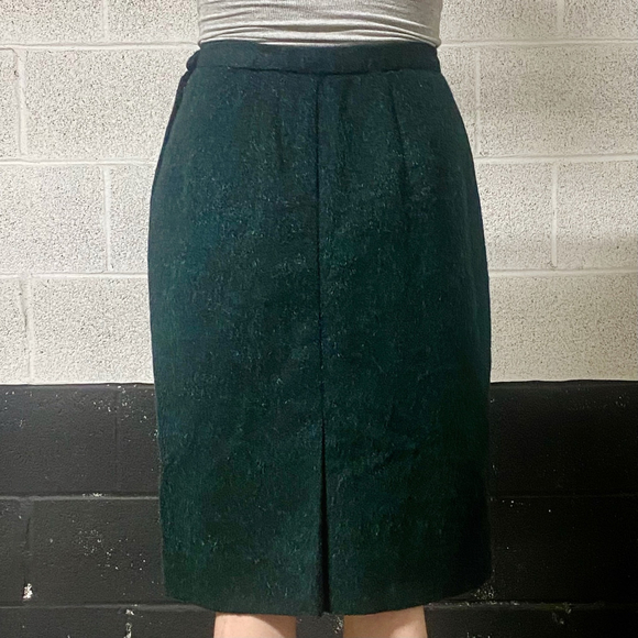 Vintage 1960s Green/Black Mohair Pencil Skirt Size S - Picture 2 of 7